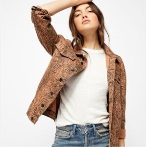 Free People Brown Leopard Print Jean Jacket